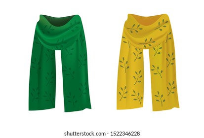 Green and yellow leaf pattern scarf . vector