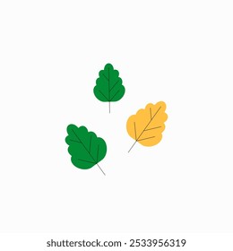 Green And Yellow Leaves In Flat Vector Illustration Symbolizing Nature, Seasons, And Environmental Change, Isolated On White Background