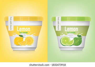Green and yellow lemon flavored ice cream cups painting