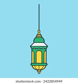 Green and Yellow Light Lantern for Illustration vector icon related Islamic Eid Day.