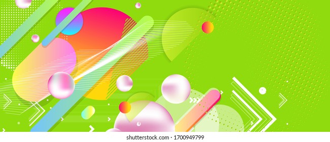 Green and yellow lines and points colorful vector background. Banner summer ecology poster triangle futuristic light minimal geometric