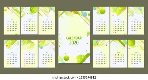 Green and yellow lines and points natural сalendar 2020 ecology poster vector futuristic light geometric