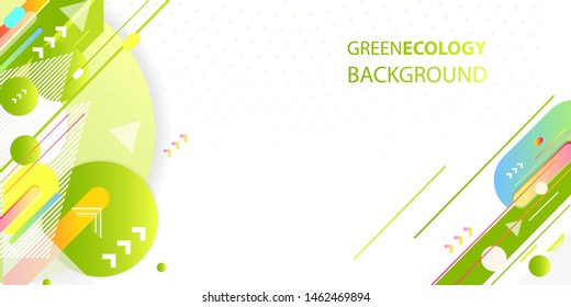 Green and yellow lines and points white background. Banner summer ecology poster triangle vector futuristic light minimal geometric