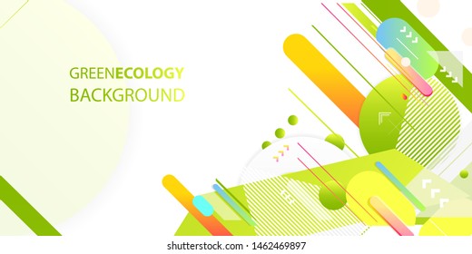 Green and yellow lines and points white background. Banner summer ecology poster triangle vector futuristic light minimal geometric