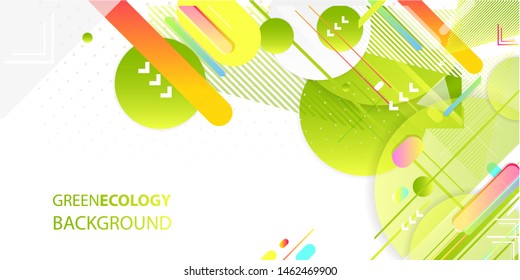 Green and yellow lines and points white background. Banner summer ecology poster triangle vector futuristic light minimal geometric