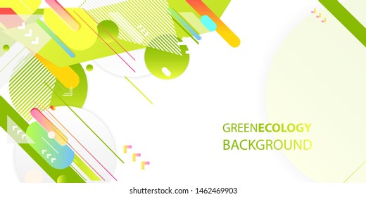 Green and yellow lines and points white background. Banner summer ecology poster triangle vector futuristic light minimal geometric