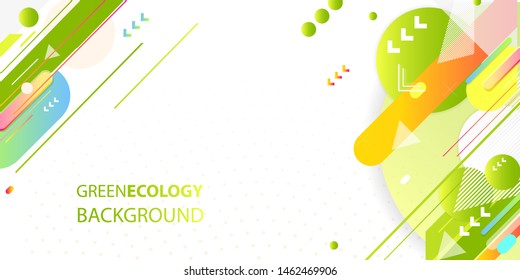 Green and yellow lines and points white background. Banner summer ecology poster triangle vector futuristic light minimal geometric