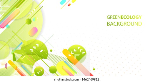Green and yellow lines and points white background. Banner summer ecology poster triangle vector futuristic light minimal geometric