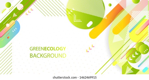 Green and yellow lines and points white background. Banner summer ecology poster triangle vector futuristic light minimal geometric