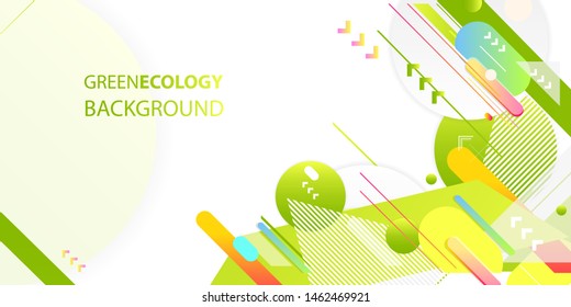 Green and yellow lines and points white background. Banner summer ecology poster triangle vector futuristic light minimal geometric