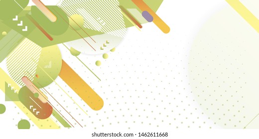Green and yellow lines and points white background. Banner summer ecology poster triangle vector futuristic light minimal geometric