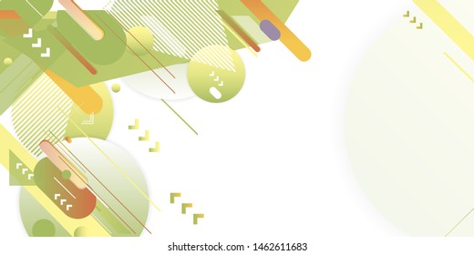 Green and yellow lines and points white background. Banner summer ecology poster triangle vector futuristic light minimal geometric