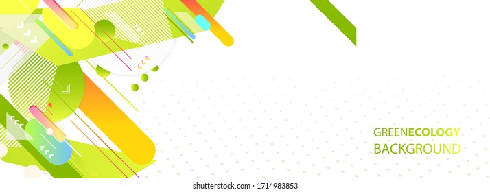 Líneas verdes y amarillas y señala fondo blanco. Pancarta de verano ecología triángulo vectorial luz futurista mínima geométrica