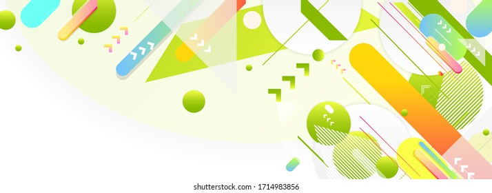 Green and yellow lines and points white background. Banner summer ecology poster triangle stock vector futuristic light minimal geometric