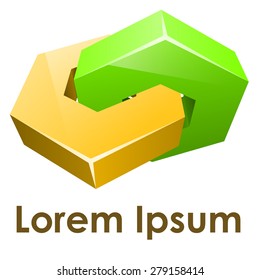 Green and yellow linked hexagons concept vector icon.