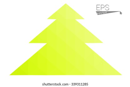 Green, yellow low poly style christmas tree vector illustration consisting of triangles. Abstract triangular poly origami or crystal design of New Years celebration. Isolated on white background