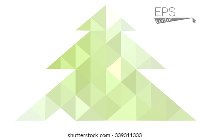 Green, yellow low poly style christmas tree vector illustration consisting of triangles. Abstract triangular poly origami or crystal design of New Years celebration. Isolated on white background
