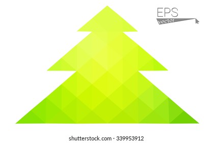 Green, yellow low poly style Christmas tree vector illustration consisting of triangles. Abstract triangular poly origami or crystal design of New Years celebration. Isolated on white background