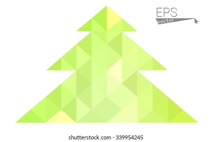 Green, yellow low poly style Christmas tree vector illustration consisting of triangles. Abstract triangular poly origami or crystal design of New Years celebration. Isolated on white background