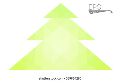 Green, yellow low poly style Christmas tree vector illustration consisting of triangles. Abstract triangular poly origami or crystal design of New Years celebration. Isolated on white background