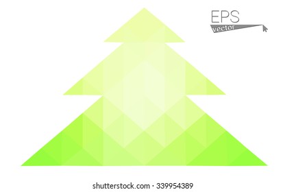 Green, yellow low poly style Christmas tree vector illustration consisting of triangles. Abstract triangular poly origami or crystal design of New Years celebration. Isolated on white background