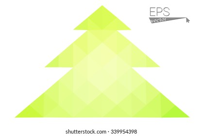 Green, yellow low poly style christmas tree vector illustration consisting of triangles. Abstract triangular poly origami or crystal design of New Years celebration. Isolated on white background
