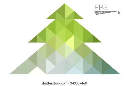 Green, yellow low poly style christmas tree vector illustration consisting of triangles. Abstract triangular poly origami or crystal design of New Years celebration. Isolated on white background