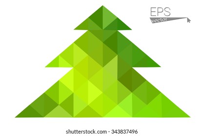Green, yellow low poly style christmas tree vector illustration consisting of triangles. Abstract triangular poly origami or crystal design of New Years celebration. Isolated on white background