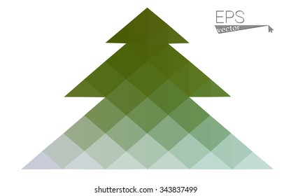 Green, yellow low poly style christmas tree vector illustration consisting of triangles. Abstract triangular poly origami or crystal design of New Years celebration. Isolated on white background