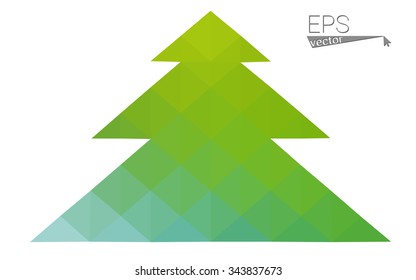 Green, yellow low poly style christmas tree vector illustration consisting of triangles. Abstract triangular poly origami or crystal design of New Years celebration. Isolated on white background