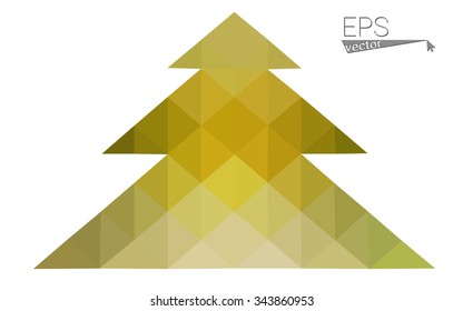 Green, yellow low poly style christmas tree vector illustration consisting of triangles. Abstract triangular poly origami or crystal design of New Years celebration. Isolated on white background
