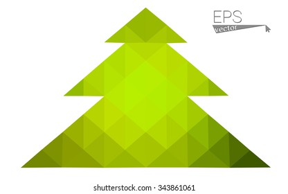 Green, yellow low poly style christmas tree vector illustration consisting of triangles. Abstract triangular poly origami or crystal design of New Years celebration. Isolated on white background