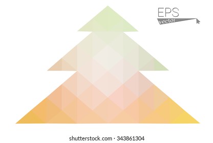 Green, yellow low poly style christmas tree vector illustration consisting of triangles. Abstract triangular poly origami or crystal design of New Years celebration. Isolated on white background
