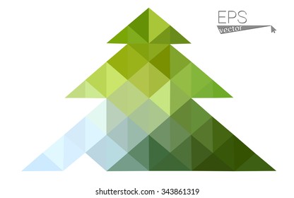 Green, yellow low poly style christmas tree vector illustration consisting of triangles. Abstract triangular poly origami or crystal design of New Years celebration. Isolated on white background
