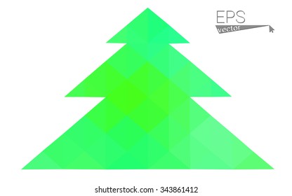 Green, yellow low poly style christmas tree vector illustration consisting of triangles. Abstract triangular poly origami or crystal design of New Years celebration. Isolated on white background