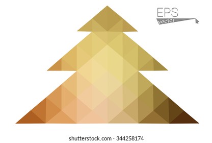 Green, yellow low poly style christmas tree vector illustration consisting of triangles. Abstract triangular poly origami or crystal design of New Years celebration. Isolated on white background