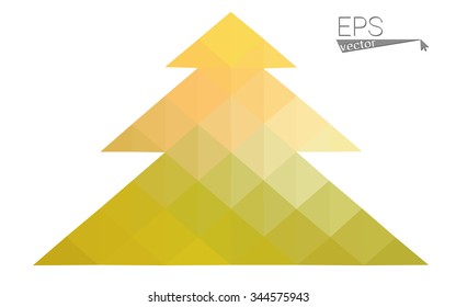 Green, yellow low poly style christmas tree vector illustration consisting of triangles. Abstract triangular poly origami or crystal design of New Years celebration. Isolated on white background