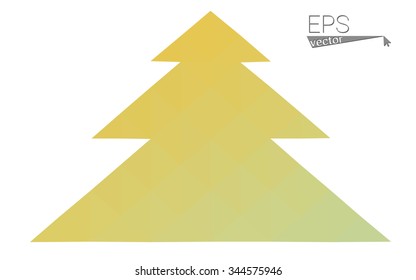 Green, yellow low poly style christmas tree vector illustration consisting of triangles. Abstract triangular poly origami or crystal design of New Years celebration. Isolated on white background