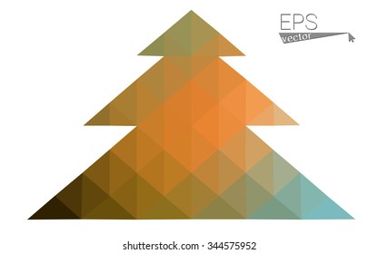 Green, yellow low poly style christmas tree vector illustration consisting of triangles. Abstract triangular poly origami or crystal design of New Years celebration. Isolated on white background Green, yellow low poly style christmas tree vector illustration consisting of triangles. Abstract triangular poly origami or crystal design of New Years celebration. Isolated on white background
