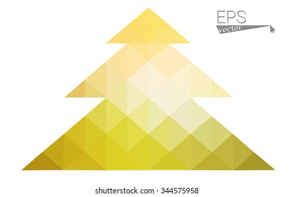 Green, yellow low poly style christmas tree vector illustration consisting of triangles. Abstract triangular poly origami or crystal design of New Years celebration. Isolated on white background