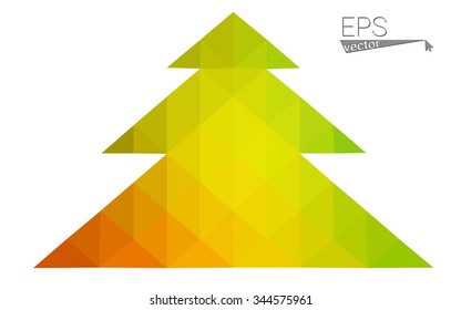 Green, yellow low poly style christmas tree vector illustration consisting of triangles. Abstract triangular poly origami or crystal design of New Years celebration. Isolated on white background