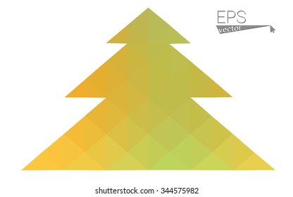 Green, yellow low poly style christmas tree vector illustration consisting of triangles. Abstract triangular poly origami or crystal design of New Years celebration. Isolated on white background