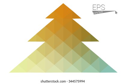 Green, yellow low poly style christmas tree vector illustration consisting of triangles. Abstract triangular poly origami or crystal design of New Years celebration. Isolated on white background