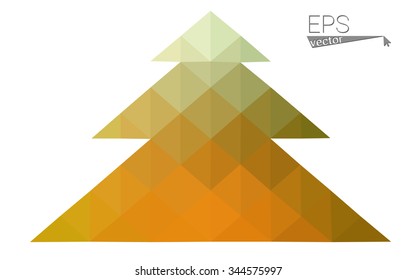 Green, yellow low poly style christmas tree vector illustration consisting of triangles. Abstract triangular poly origami or crystal design of New Years celebration. Isolated on white background