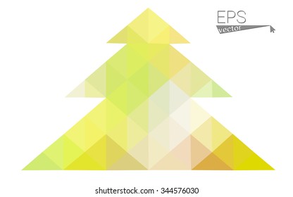 Green, yellow low poly style christmas tree vector illustration consisting of triangles. Abstract triangular poly origami or crystal design of New Years celebration. Isolated on white background
