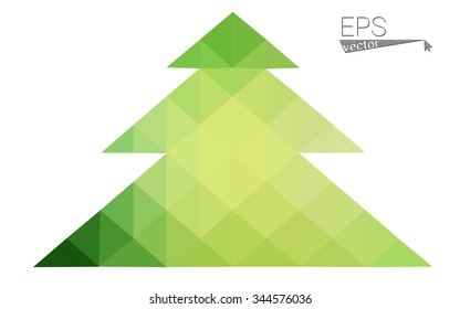 Green, yellow low poly style christmas tree vector illustration consisting of triangles. Abstract triangular poly origami or crystal design of New Years celebration. Isolated on white background