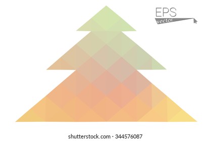 Green, yellow low poly style christmas tree vector illustration consisting of triangles. Abstract triangular poly origami or crystal design of New Years celebration. Isolated on white background