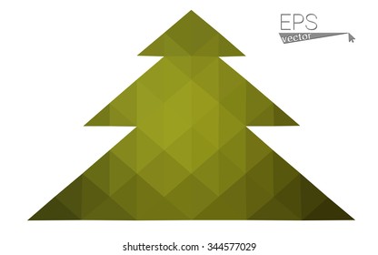 Green, yellow low poly style christmas tree vector illustration consisting of triangles. Abstract triangular poly origami or crystal design of New Years celebration. Isolated on white background