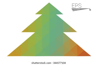 Green, yellow low poly style christmas tree vector illustration consisting of triangles. Abstract triangular poly origami or crystal design of New Years celebration. Isolated on white background