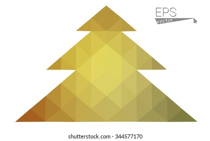 Green, yellow low poly style christmas tree vector illustration consisting of triangles. Abstract triangular poly origami or crystal design of New Years celebration. Isolated on white background